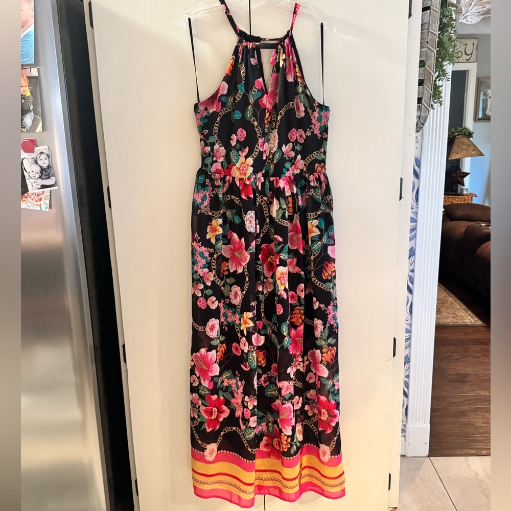 Vibrant Nicole Miller Halter Maxi Dress
